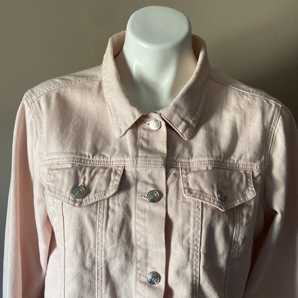 Vigoss Blush Pink Casual 100% Cotton Raw Hem Cropped Jean Jacket Size Large - Picture 2 of 6